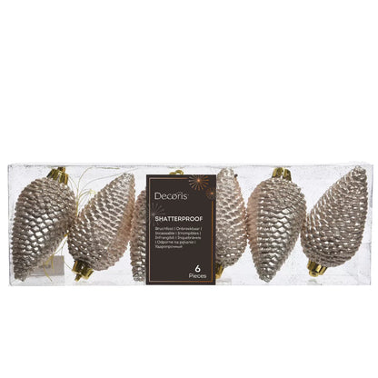 Άθραυστο Κουκουνάρι Σαμπανί με Γκλίτερ 5x5x8 Σετ 6 Τμχ