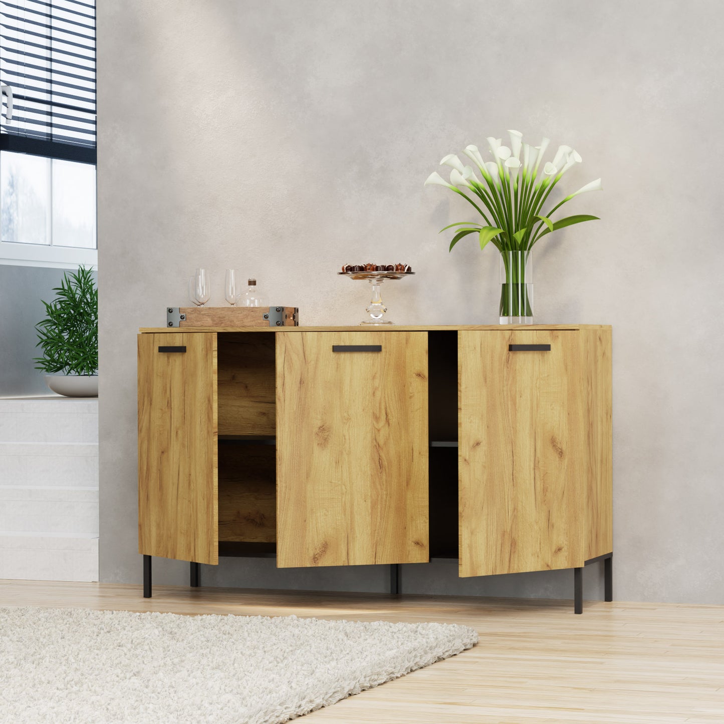 Μπουφές Santes Χρυσό Δρυς-Γραφίτη 155x42x92.5