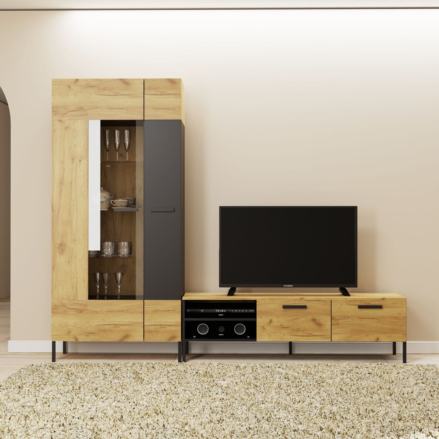 Έπιπλο Τηλεόρασης Santes Χρυσό Δρυς-Γραφίτης 155x42x45.7