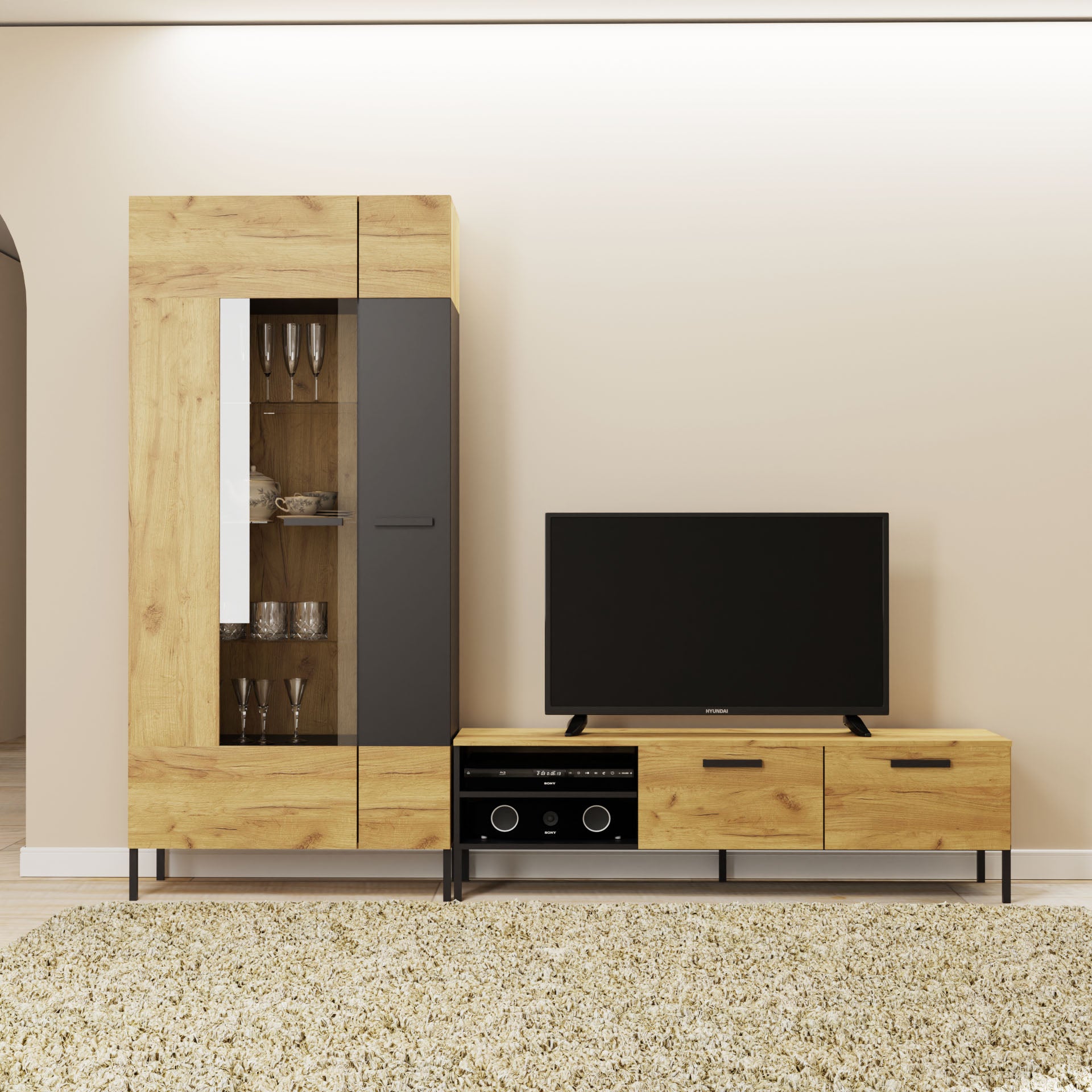 Έπιπλο Τηλεόρασης Santes Χρυσό Δρυς-Γραφίτης 155x42x45.7