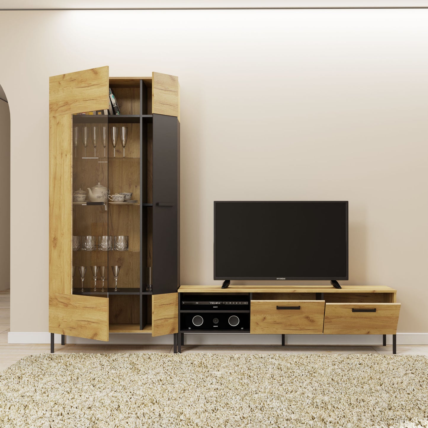 Έπιπλο Τηλεόρασης Santes Χρυσό Δρυς-Γραφίτης 155x42x45.7