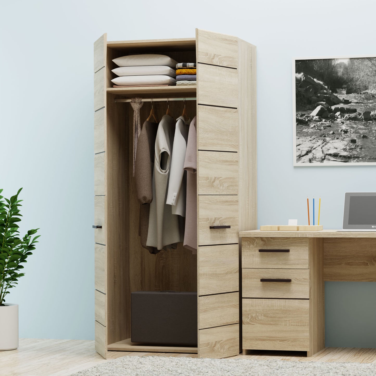 Ντουλάπα Δίφυλλη Solo Sonoma-Wenge 91x58x197