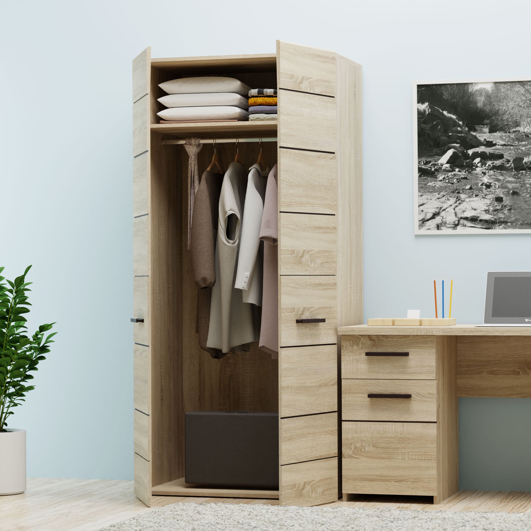 Ντουλάπα Δίφυλλη Solo Sonoma-Wenge 91x58x197