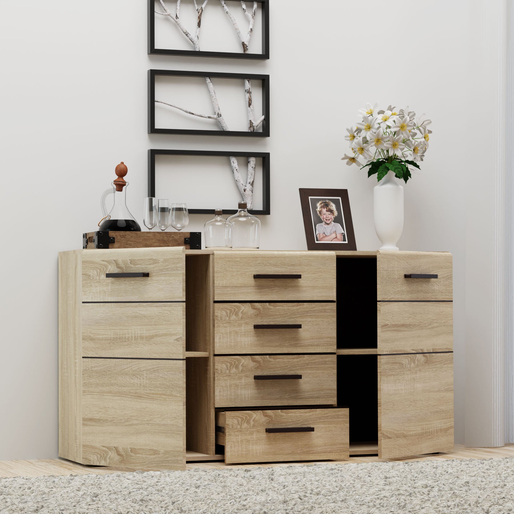 Μπουφές Solo 150x41x82 Sonoma με Wenge και MDF Καμπυλωτό Τελείωμα στις Πόρτες