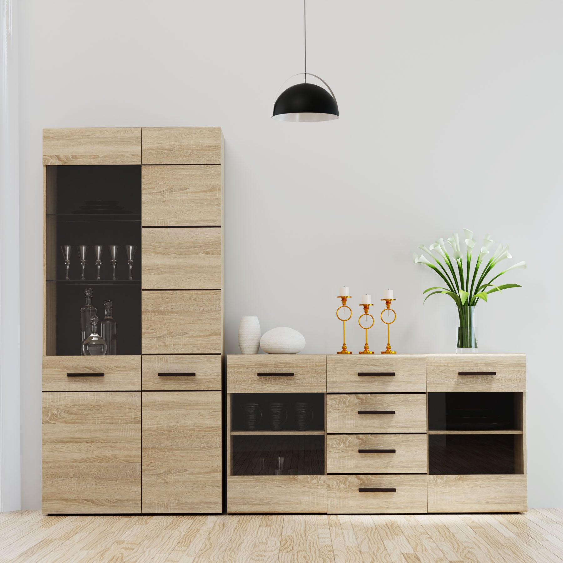 Μπουφές Solo Sonoma με Wenge και MDF Καμπυλωτό Τελείωμα στις Πόρτες 150x41x82