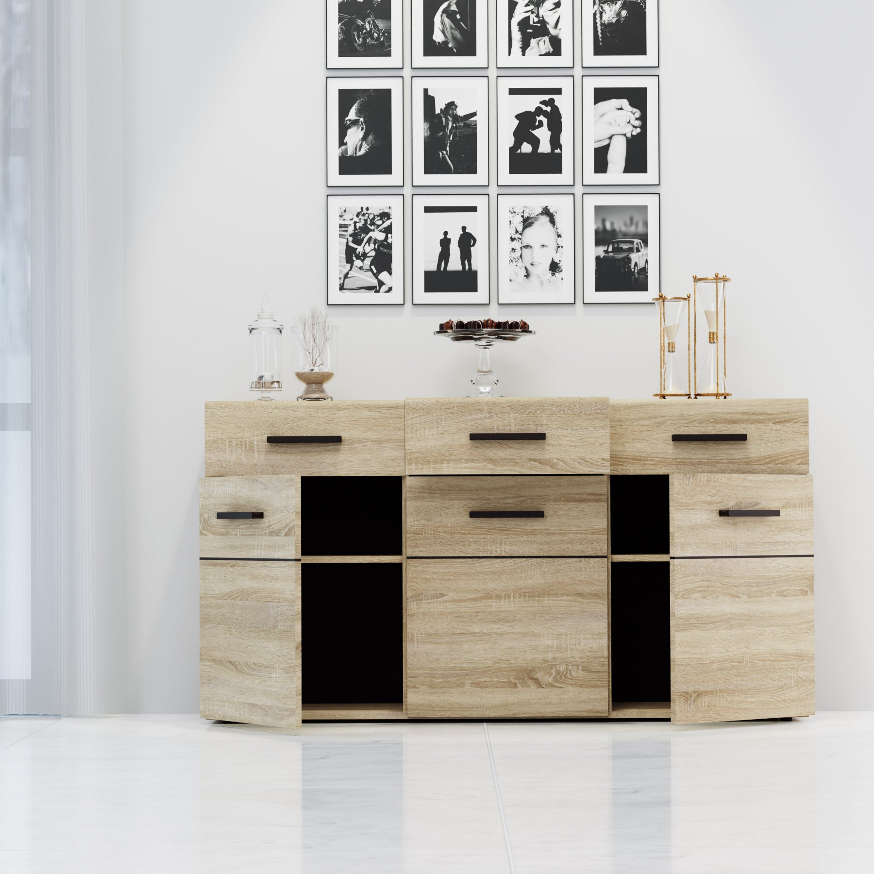 Μπουφές Solo 150x41x82 Sonoma με Wenge και MDF Καμπυλωτό Τελείωμα στις Πόρτες