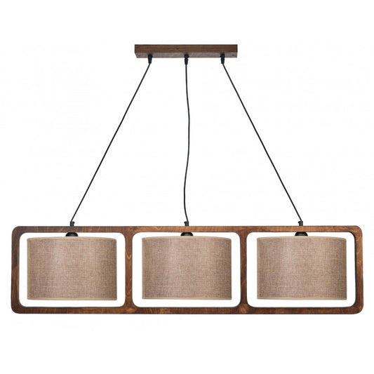 Φωτιστικό Πολύφωτο 3φ Ξύλο/Αμπαζούρ Μόκα Ε27