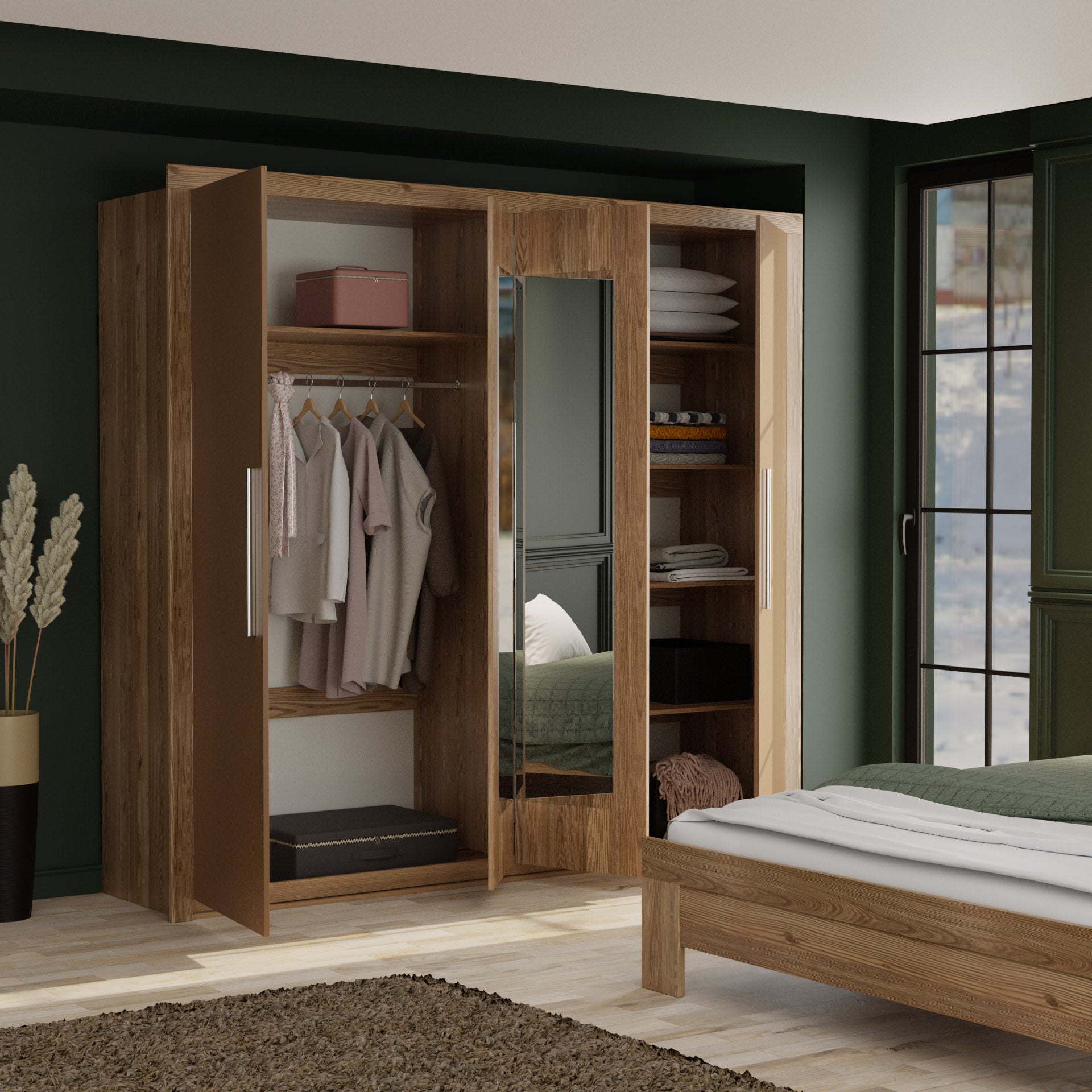 Ντουλάπα Τετράφυλλη Juliet Σκούρο Δρυς-Μπρονζέ 242x59x220