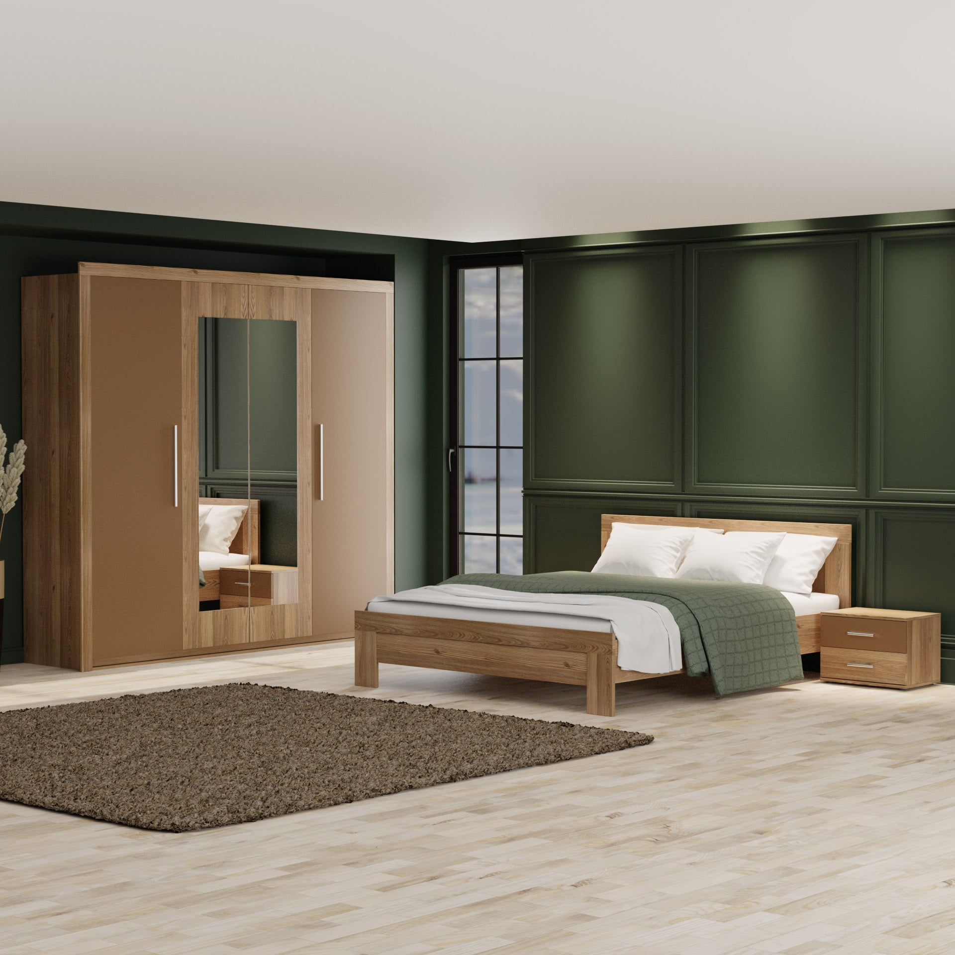 Ντουλάπα Τετράφυλλη Juliet Σκούρο Δρυς-Μπρονζέ 242x59x220