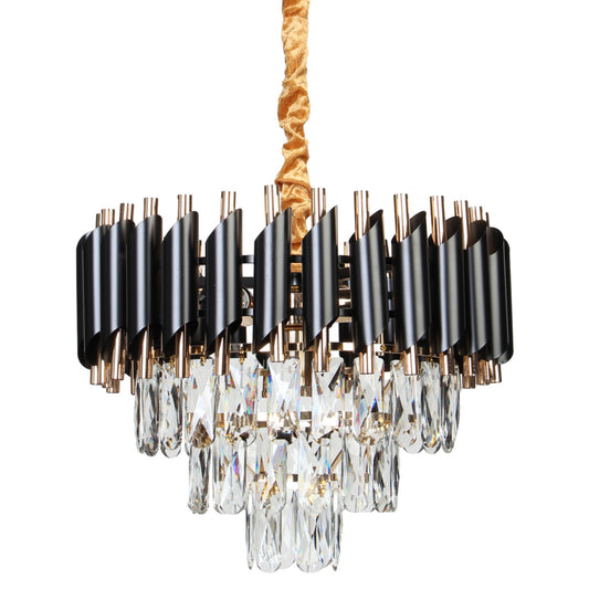 Φωτιστικό Κρεμαστό Μεταλλικό 4 x Ε14 Φ38x33 εκ. Μαύρο Χρυσό με Κρύσταλλα