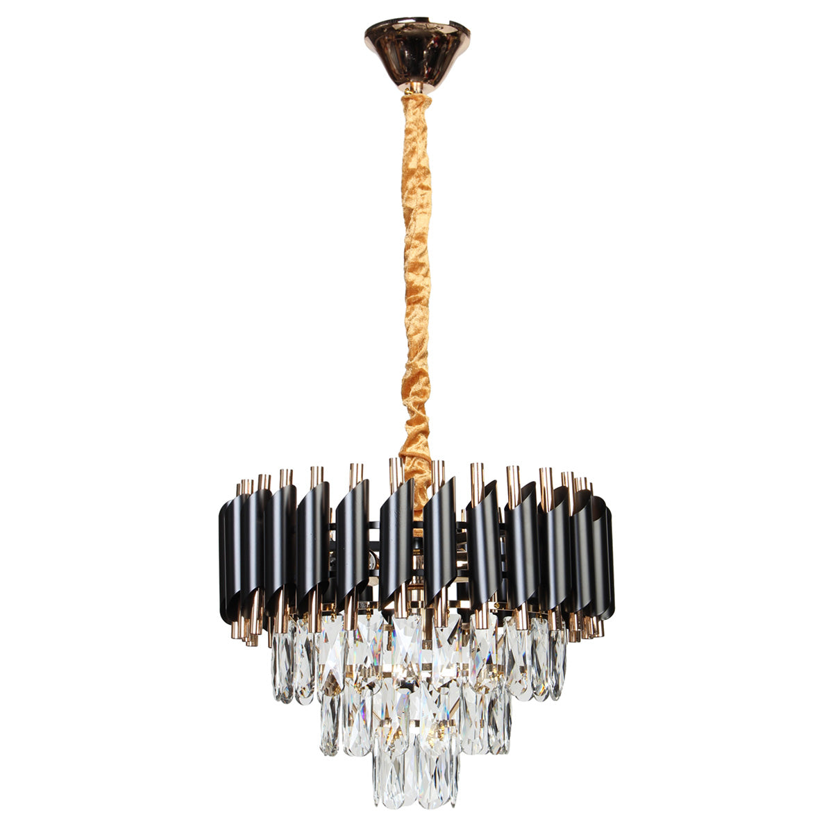 Φωτιστικό Κρεμαστό Μεταλλικό 4 x Ε14 Φ38x33 εκ. Μαύρο Χρυσό με Κρύσταλλα