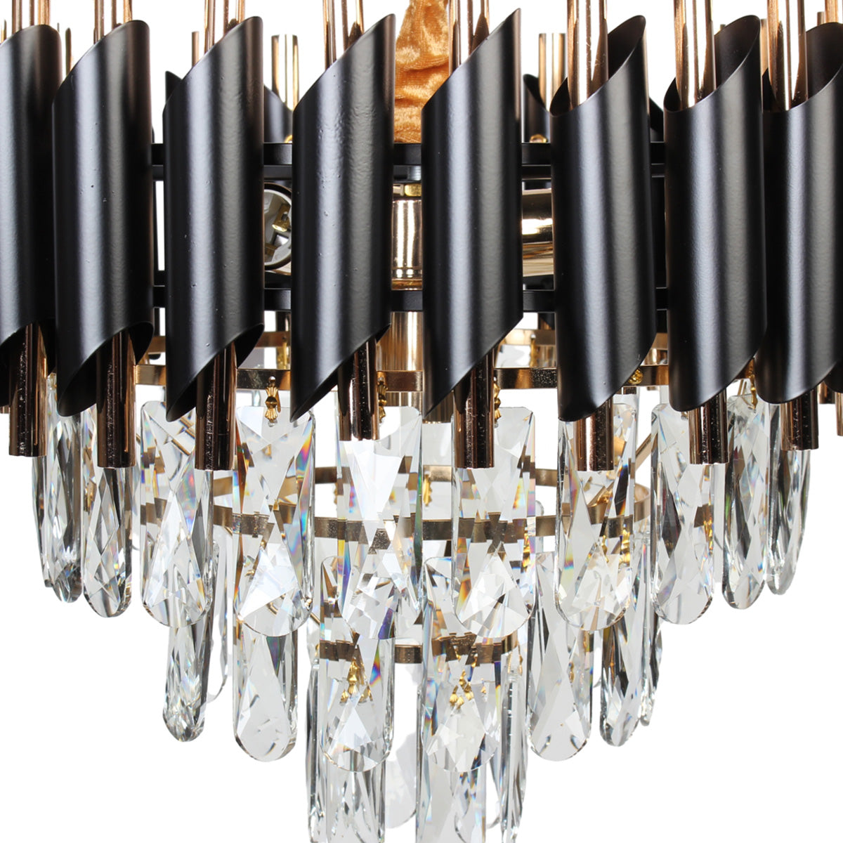 Φωτιστικό Κρεμαστό Μεταλλικό 4 x Ε14 Φ38x33 εκ. Μαύρο Χρυσό με Κρύσταλλα