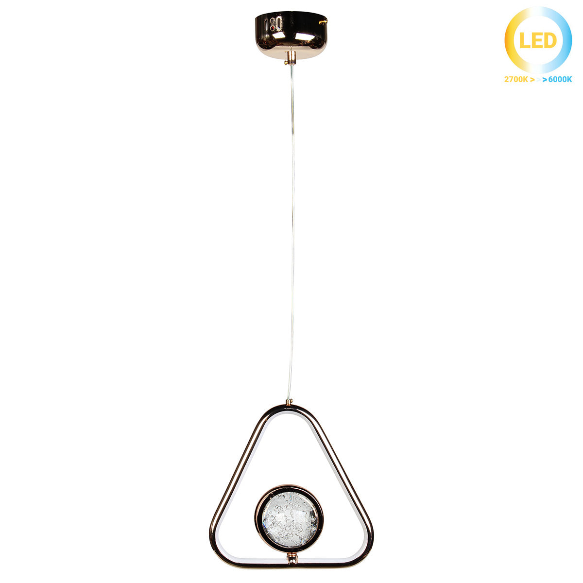 Φωτιστικό Κρεμαστό LED 36W 23x7x23 εκ. Χρυσό με Γυάλινη Μπάλα