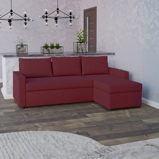 Γωνιακός Καναπές Κρεβάτι Concept με Αναστρέψιμη Γωνία & Αποθηκευτικό Χώρο Μπορντώ 218x153x80