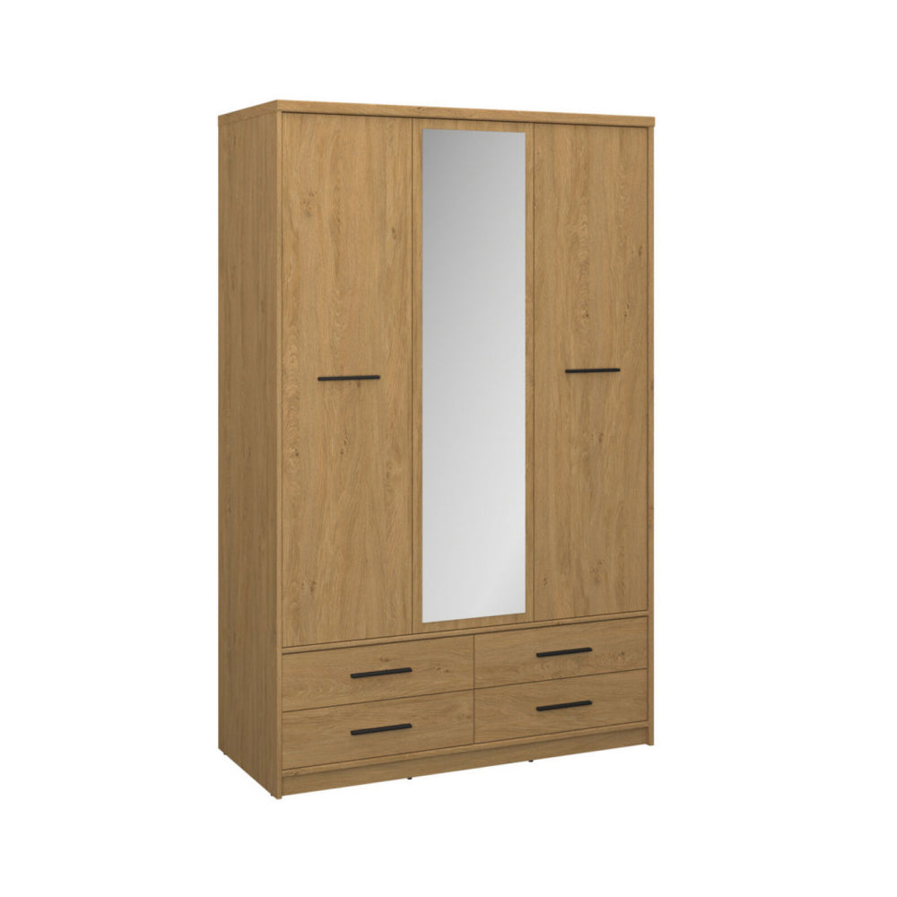 Ντουλάπα Τρίφυλλη με Καθρέφτη Pavi Βελανιδιά 124.6x55.1x197.2