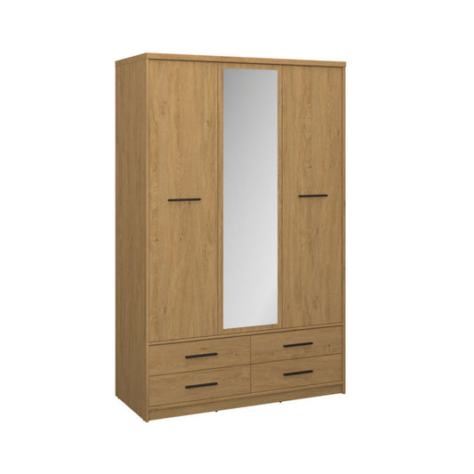 Ντουλάπα Τρίφυλλη με Καθρέφτη Pavi Βελανιδιά 124.6x55.1x197.2