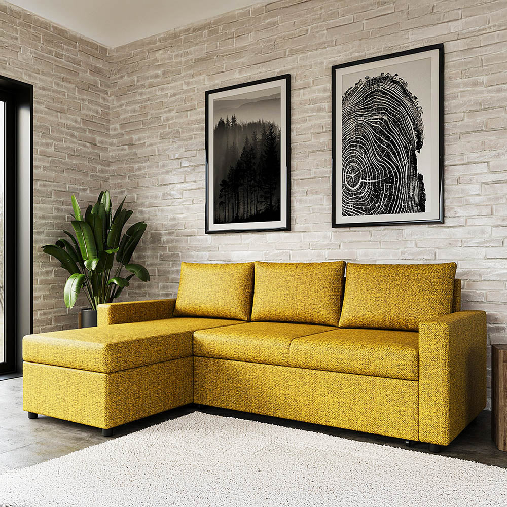 Γωνιακός Καναπές Κρεβάτι Concept με Αναστρέψιμη Γωνία & Αποθηκευτικό Χώρο Μουσταρδί 218x153x80