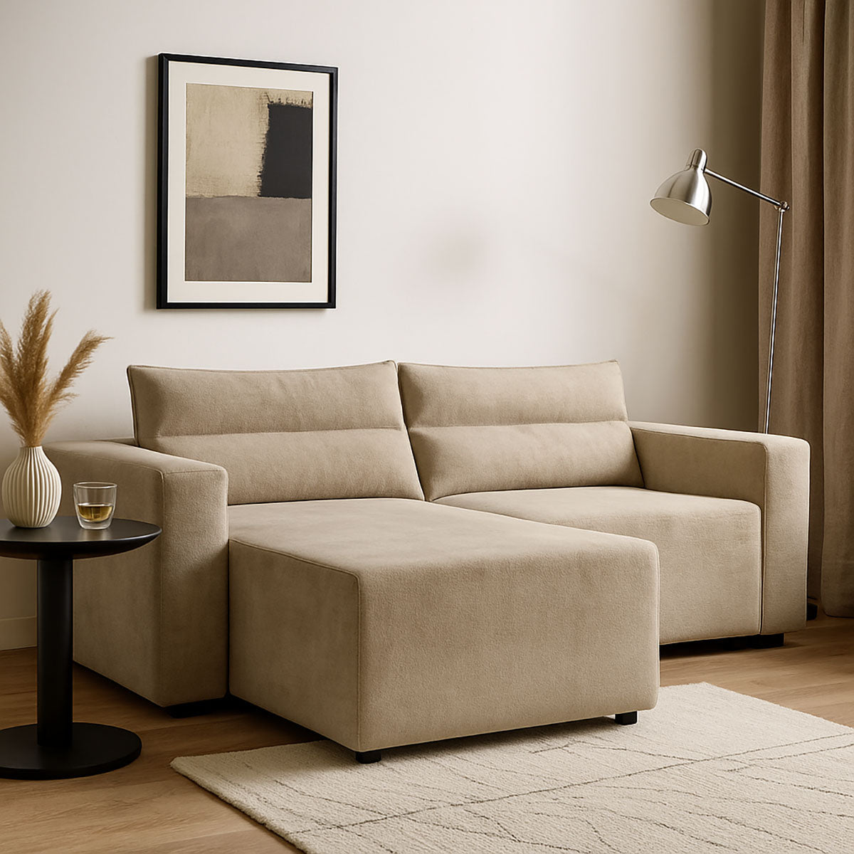 Γωνιακός Καναπές Κρεβάτι Silver με Αναστρέψιμη Γωνία Μπεζ 245x148x94