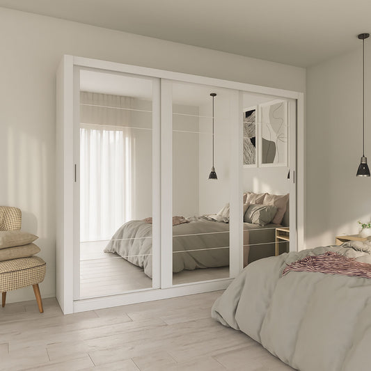 Ντουλάπα Grandio Λευκή με Καθρέφτη 250x60x215