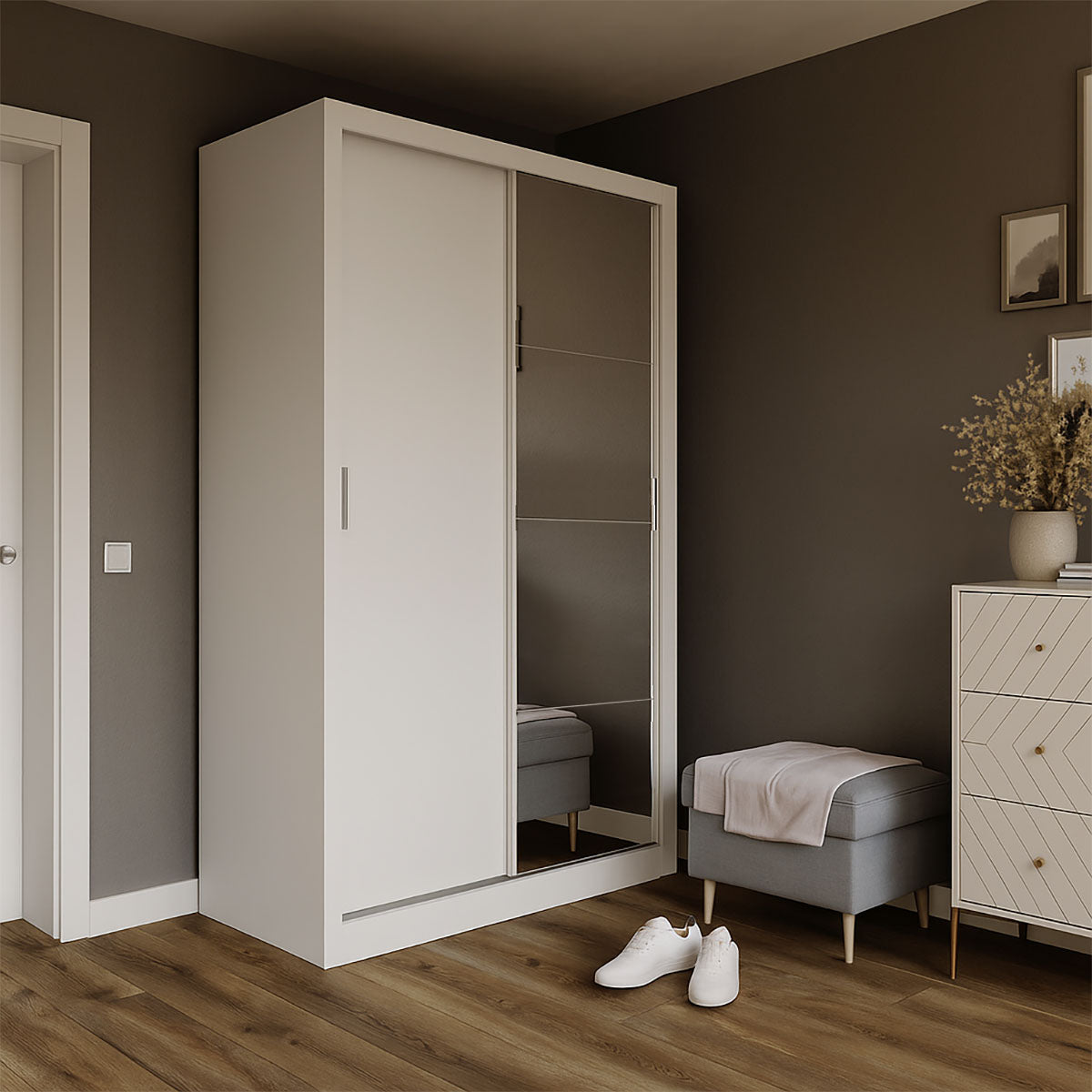 Ντουλάπα Linea Λευκή με Καθρέφτη 120x60x215