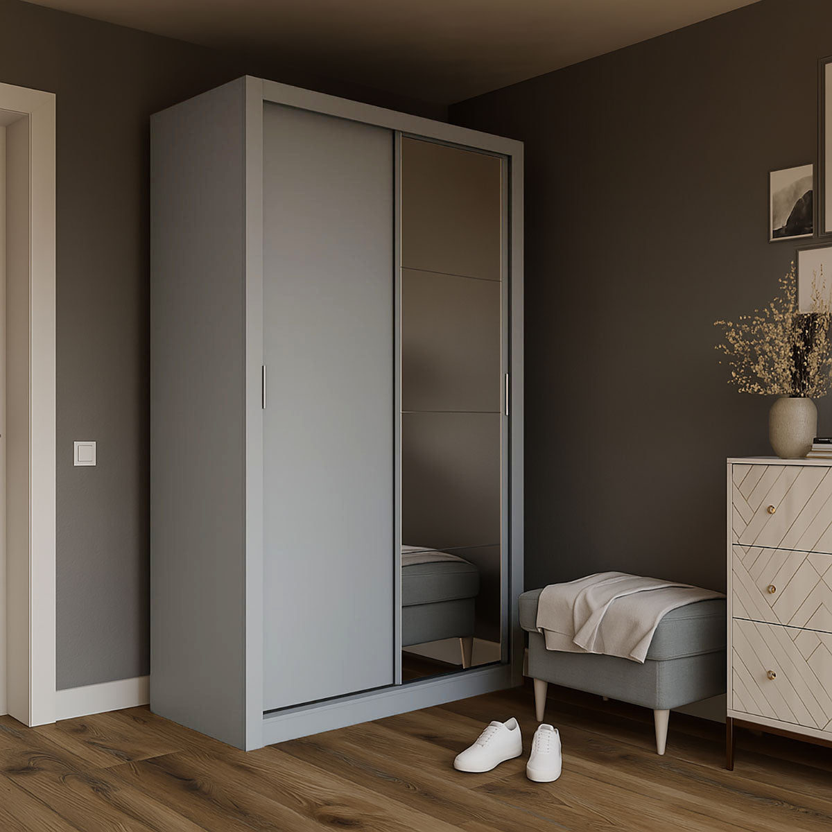 Ντουλάπα Linea Γκρι με Καθρέφτη 120x60x215