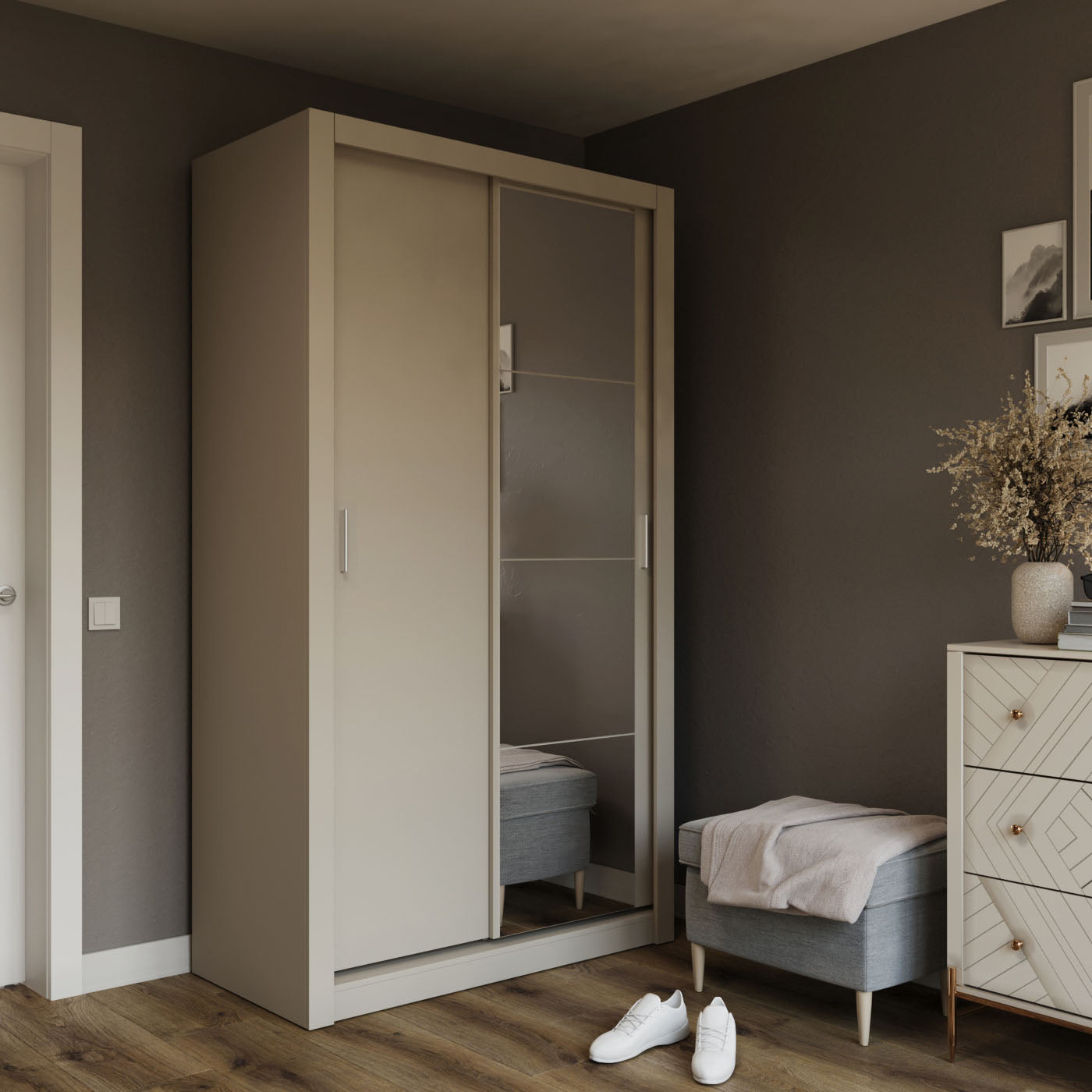 Ντουλάπα Linea Cashmere με Καθρέφτη 120x60x215