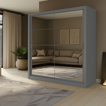 Ντουλάπα Reflex Γκρι με Καθρέφτη 180x60x215