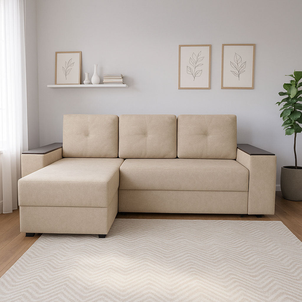 Triumph Γωνιακός Καναπές Κρεβάτι με Αναστρέψιμη Γωνία Μπεζ 241x147x94