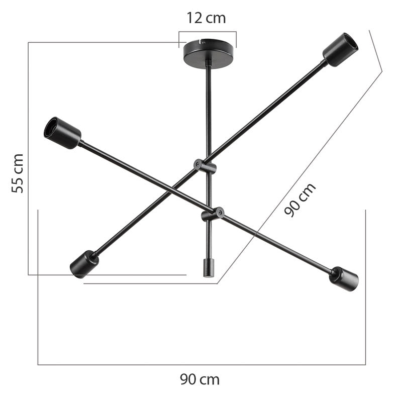 Φωτιστικό Οροφής Τετράφωτο PWL-1158 E27 Μαύρο 90x90x55