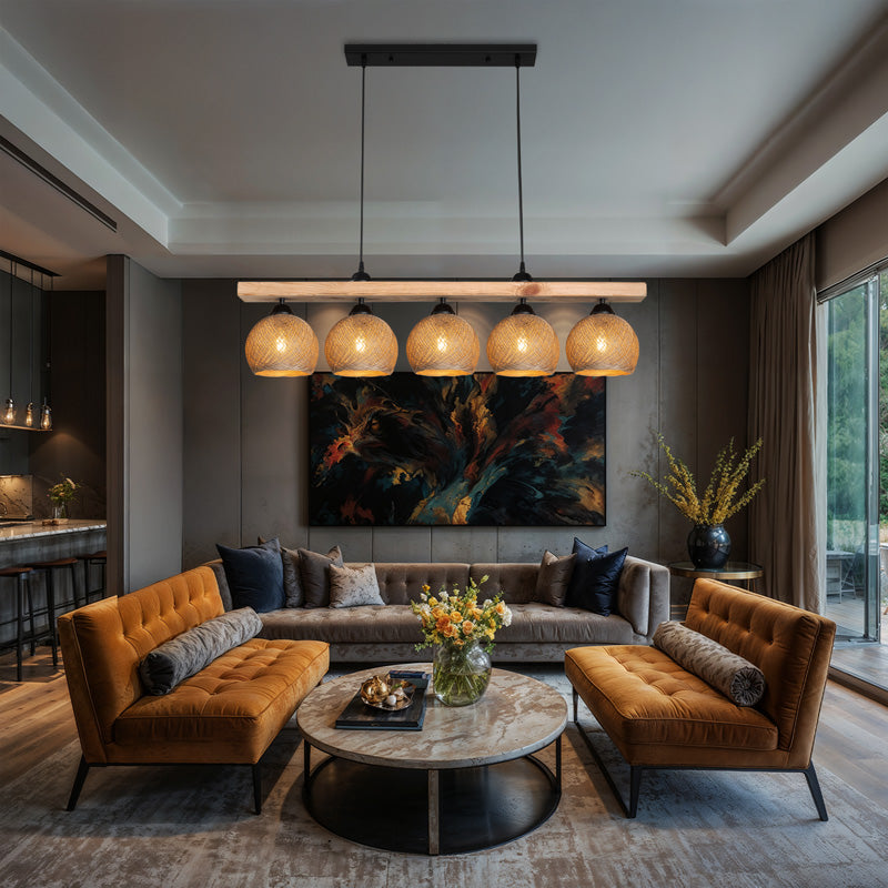 Φωτιστικό Οροφής Πεντάφωτο Salote Ε27 σε Καφέ-Φυσική Απόχρωση 100x18x24