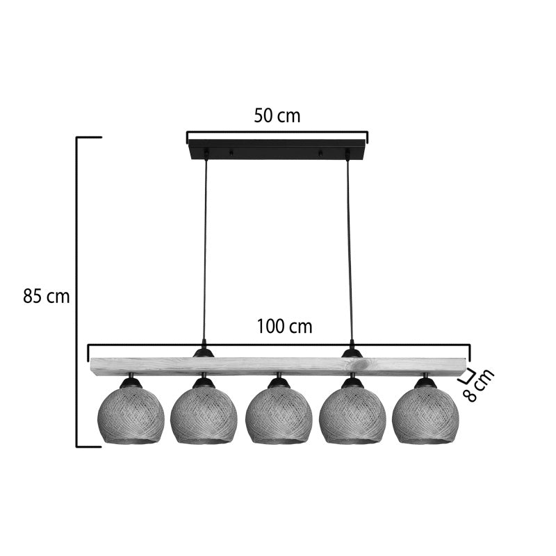 Φωτιστικό Οροφής Πεντάφωτο Salote Ε27 σε Καφέ-Φυσική Απόχρωση 100x18x24