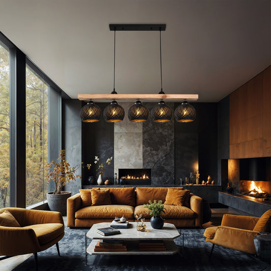 Φωτιστικό Οροφής Πεντάφωτο Salote Ε27 σε Καφέ-Μαύρη Απόχρωση 100x18x24