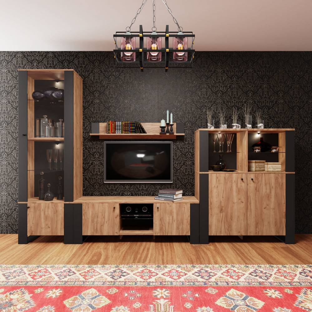 Μπουφές Old Wood Χρυσός Δρυς με Μαύρο 106.2x44xx128.5