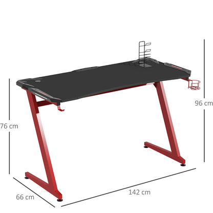 Γραφείο Gaming Leia Μαύρο/Κόκκινο Ξύλο/Μέταλλο 140x65x75