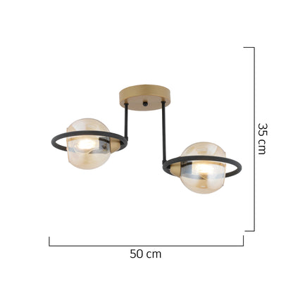 Φωτιστικό Κρεμαστό CORVUS Δίφωτο Μαύρο/Χρυσό Μέταλλο/Γυαλί 50x35εκ