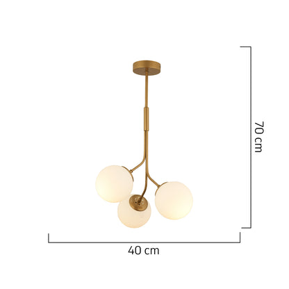 Φωτιστικό Κρεμαστό MENSA Τρίφωτο Χρυσό/Λευκό Μέταλλο/Γυαλί 40x70εκ