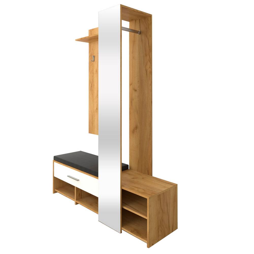 Σετ Εισόδου 3 Τεμ. Ruta με Καθρέπτη και Μαξιλάρι Χρυσός Δρυς με Λευκό 150x40x199