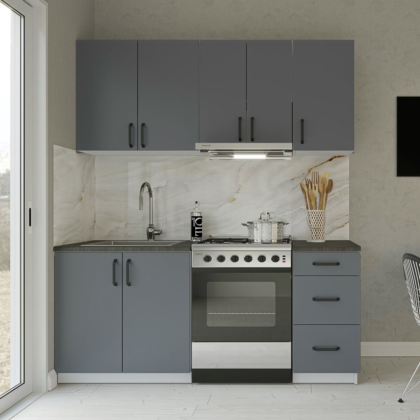 Samos Modest 5 Piece Kitchen Set Charcoal