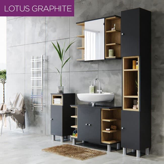 Καθρέπτης Μπάνιου Lotus με Ντουλάπι Γραφίτης-Σονόμα 79.6x20x64