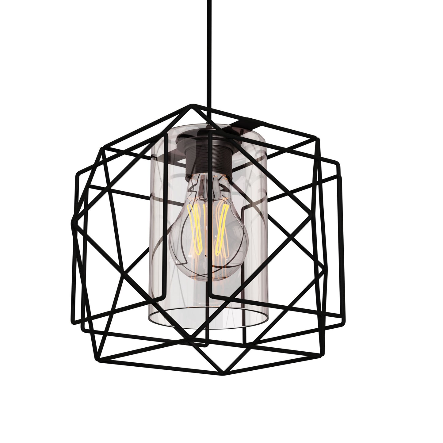 Κρεμαστό Φωτιστικό Multi Mονόφωτο Μαύρο με Γυαλί Μεταλλικό Ε27 25x25x70