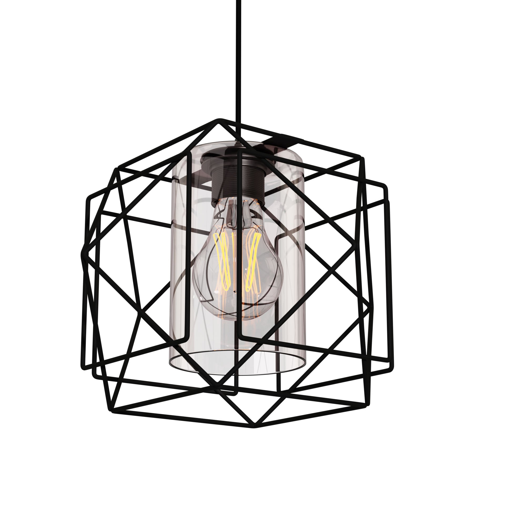 Κρεμαστό Φωτιστικό Multi Mονόφωτο Μαύρο με Γυαλί Μεταλλικό Ε27 25x25x70