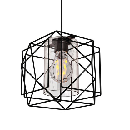 Κρεμαστό Φωτιστικό Multi Mονόφωτο Μαύρο με Γυαλί Μεταλλικό Ε27 25x25x70