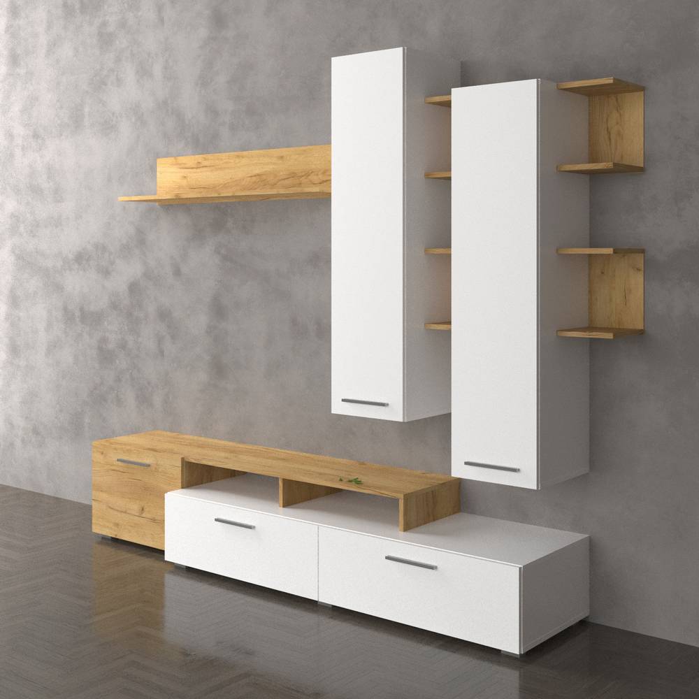 Σύνθεση Τηλεόρασης Astin 203x45.3x180 Χρυσός Δρυς με Λευκό