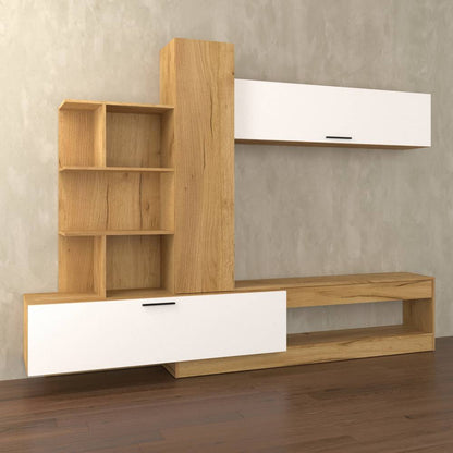 Σύνθεση Τηλεόρασης Omela 260x42x193 Χρυσός Δρυς με Λευκό