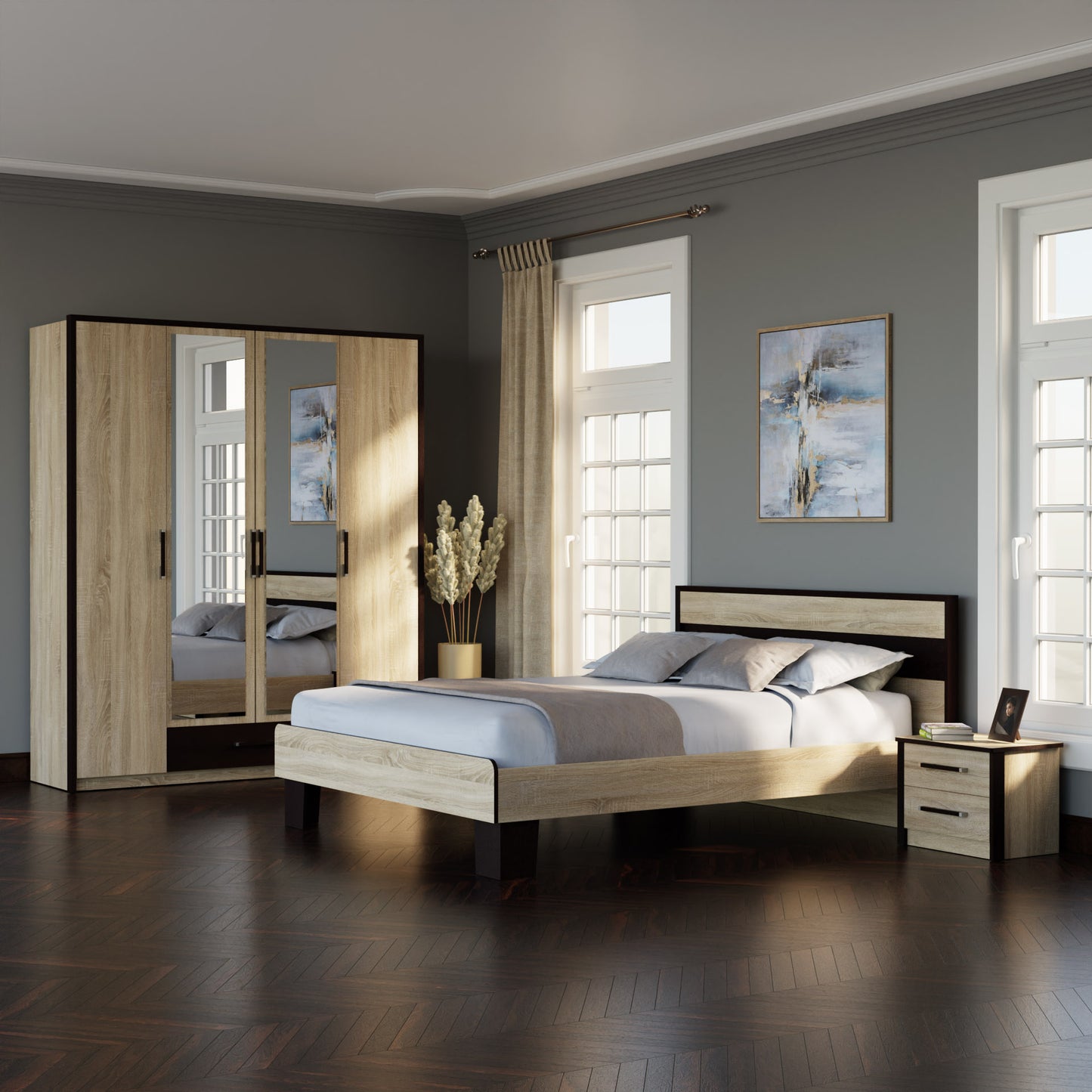 Ντουλάπα Τετράφυλλη Scarlet Sonoma-Wenge 180x58x212