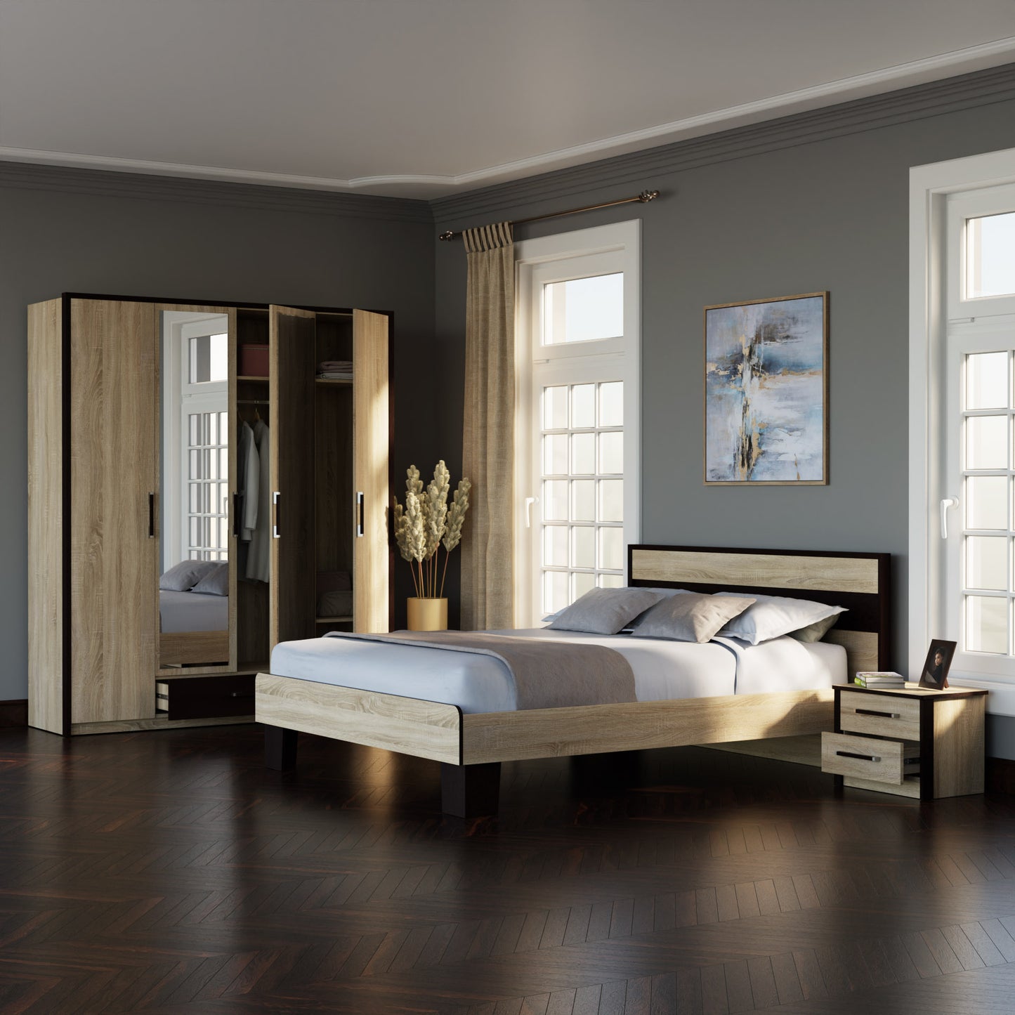 Ντουλάπα Τετράφυλλη Scarlet Sonoma-Wenge 180x58x212