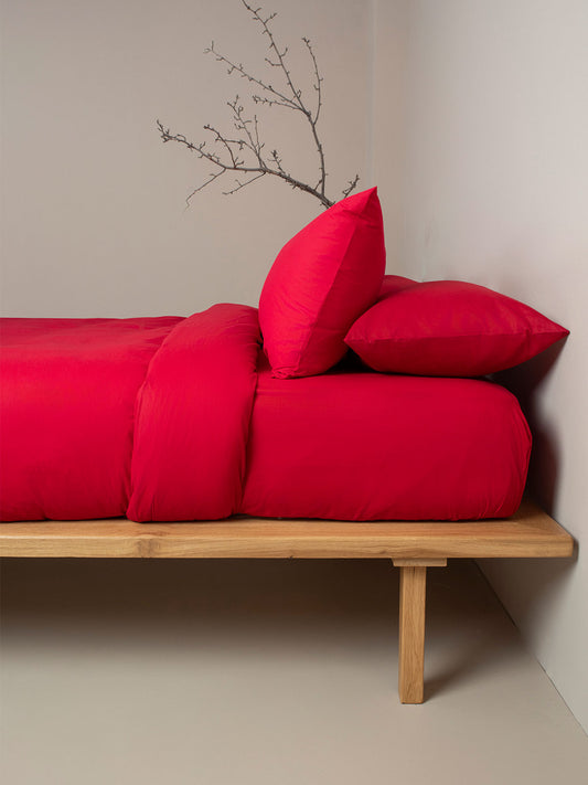 Σετ Σεντόνια Cotton Feelings 113 Red Μονό με Λάστιχο 105x205+30εκ