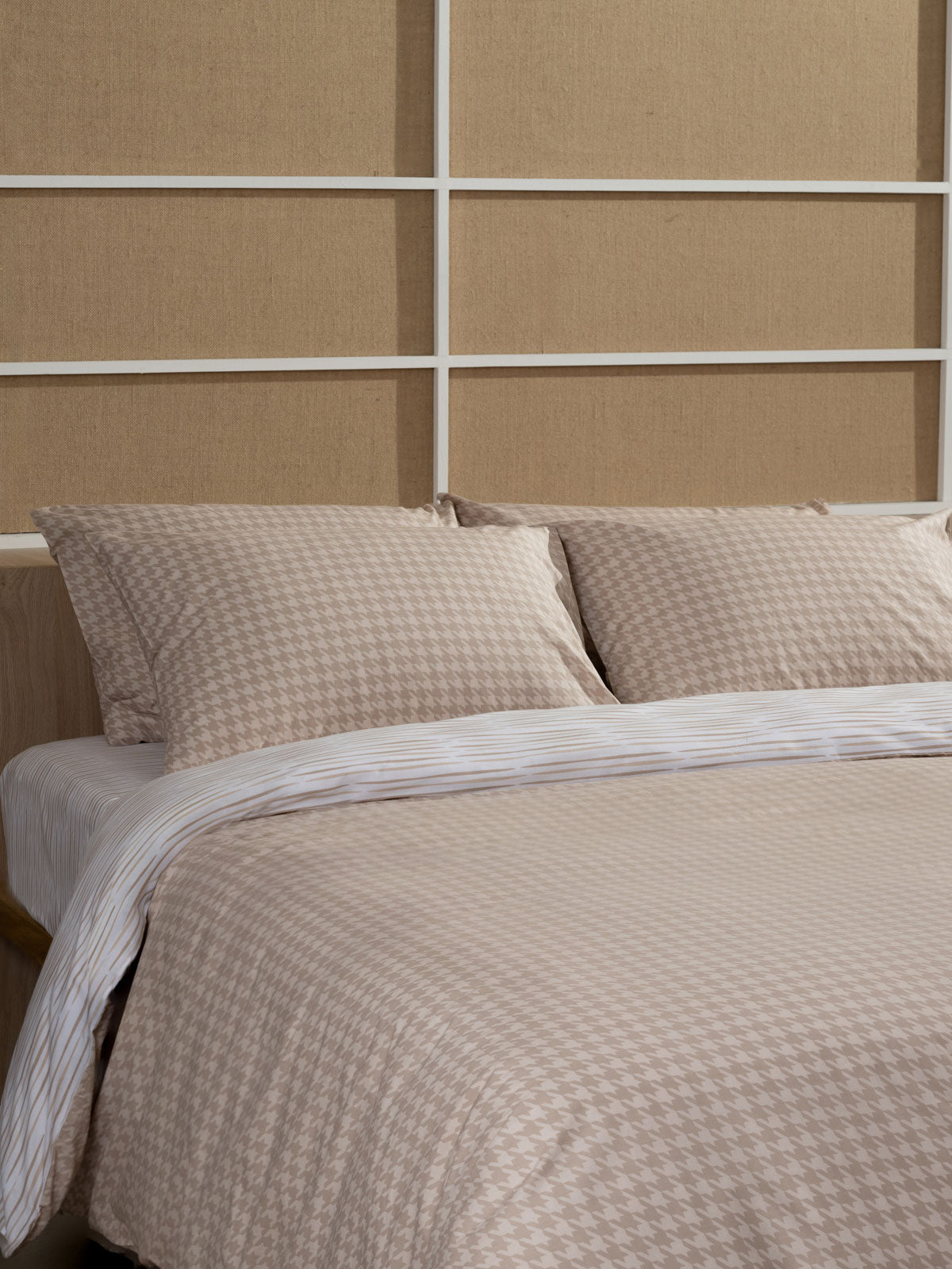 Σετ Σεντόνια Cotton Feelings 2064 Beige Διπλό με Λάστιχο 150x205+30εκ