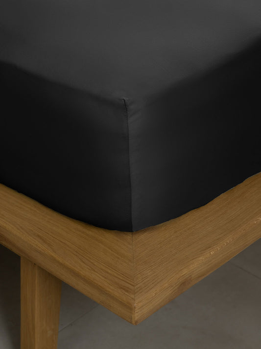 Κατωσέντονο Βαμβακοσατέν Omnia με Λάστιχο Black Διπλό 160x200+40εκ