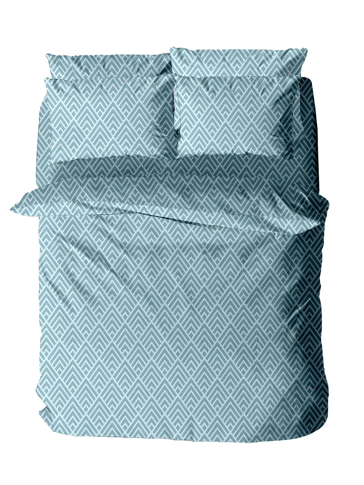 Σετ Σεντόνια Menta Εμπριμέ 500 Blue Διπλό με Λάστιχο 150x200+30εκ